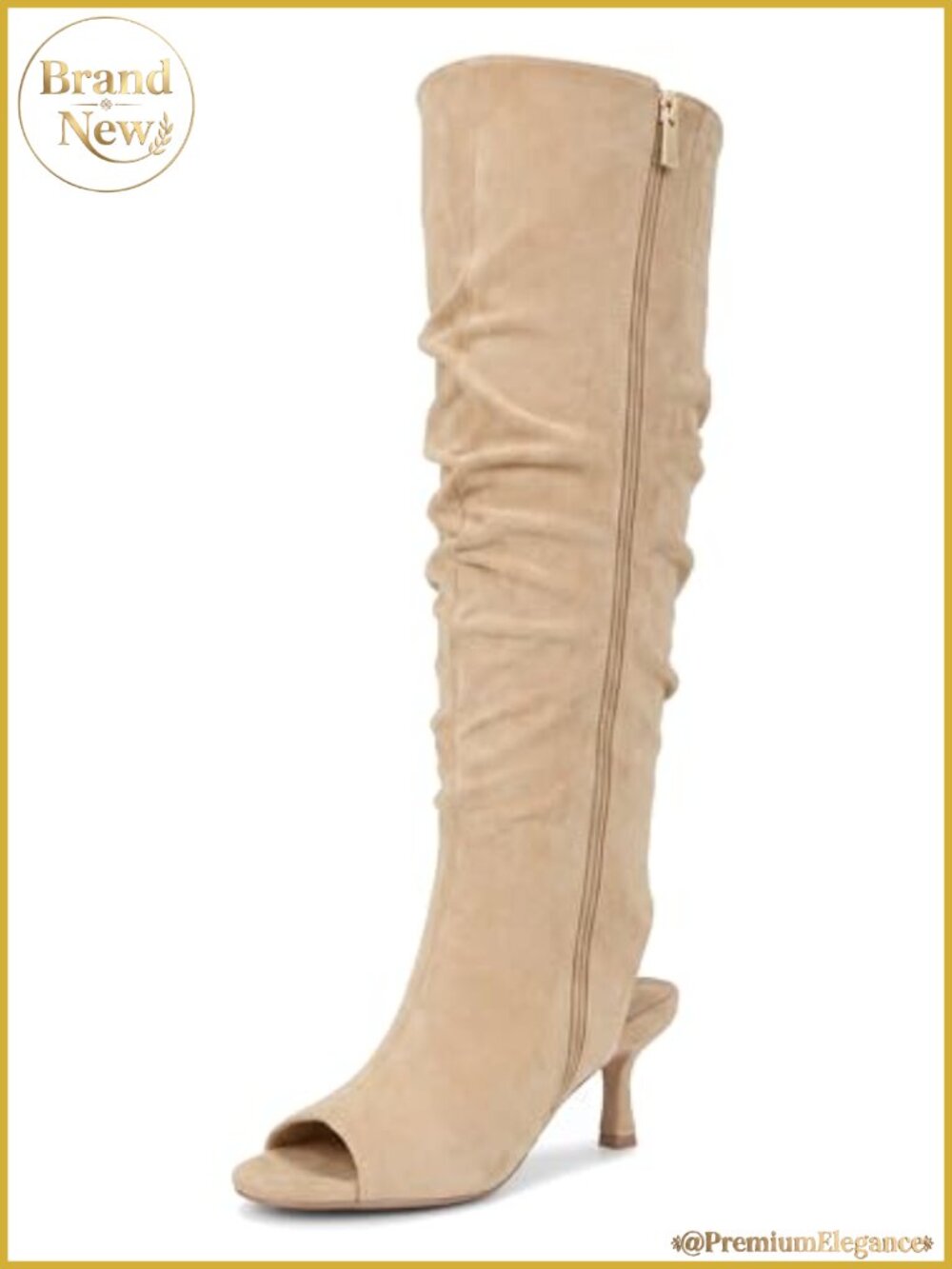 Faux Suede Peep Toe Knee High Boots Slouchy Stiletto Heel Tall Dress Boots